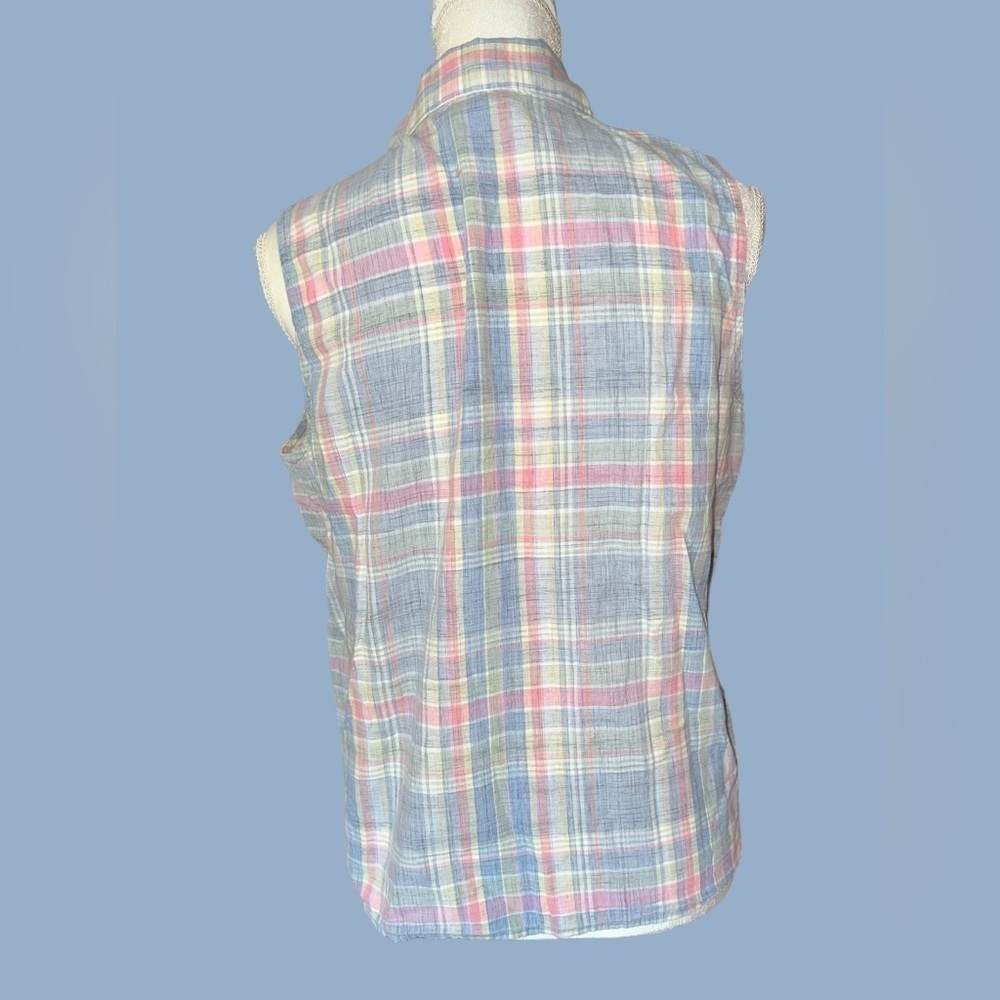 Vintage 90s MODA intl (Victoria’s Secret) sleeveless plaid top, cotton, L. - Picture 5 of 7